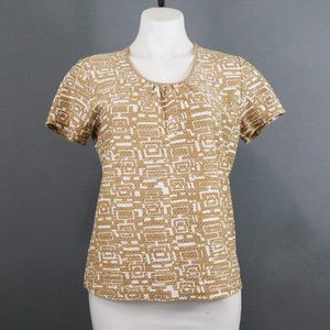Jaclyn Smith Women Brown White Shirt Top